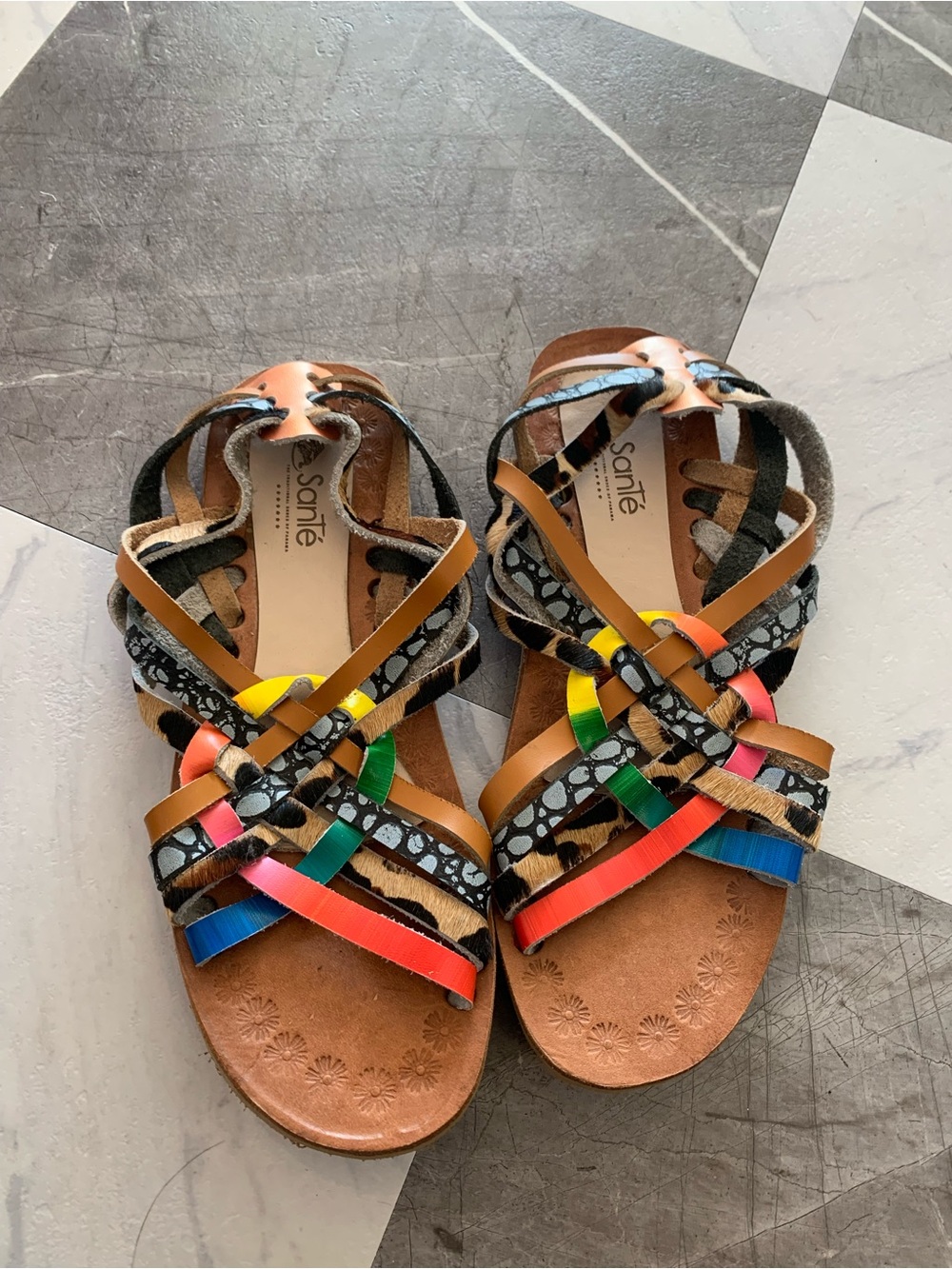 Santé Women's Brown Multicolor Braided Strappy Sandals